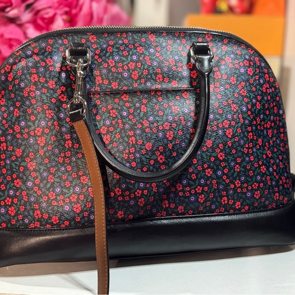 Coach Sierra Ranch floral satchel w strap black red flowers Alma style - Picture 3 of 9